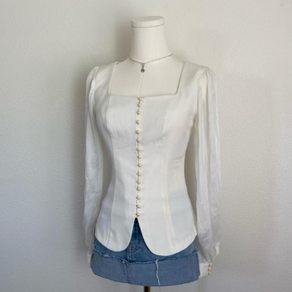 Vintage Corset Blouse Square Neckline Regency Coquette Milkmaid - Picture 3 of 8